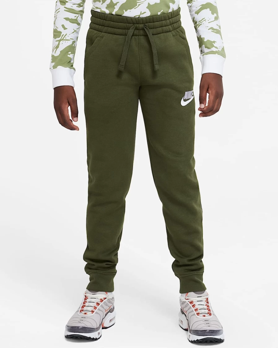 Nike Sportswear Club Fleece Big Kids' Pants for Boys and Girls - Rough Green/White Comfortable Casual Sweatpants