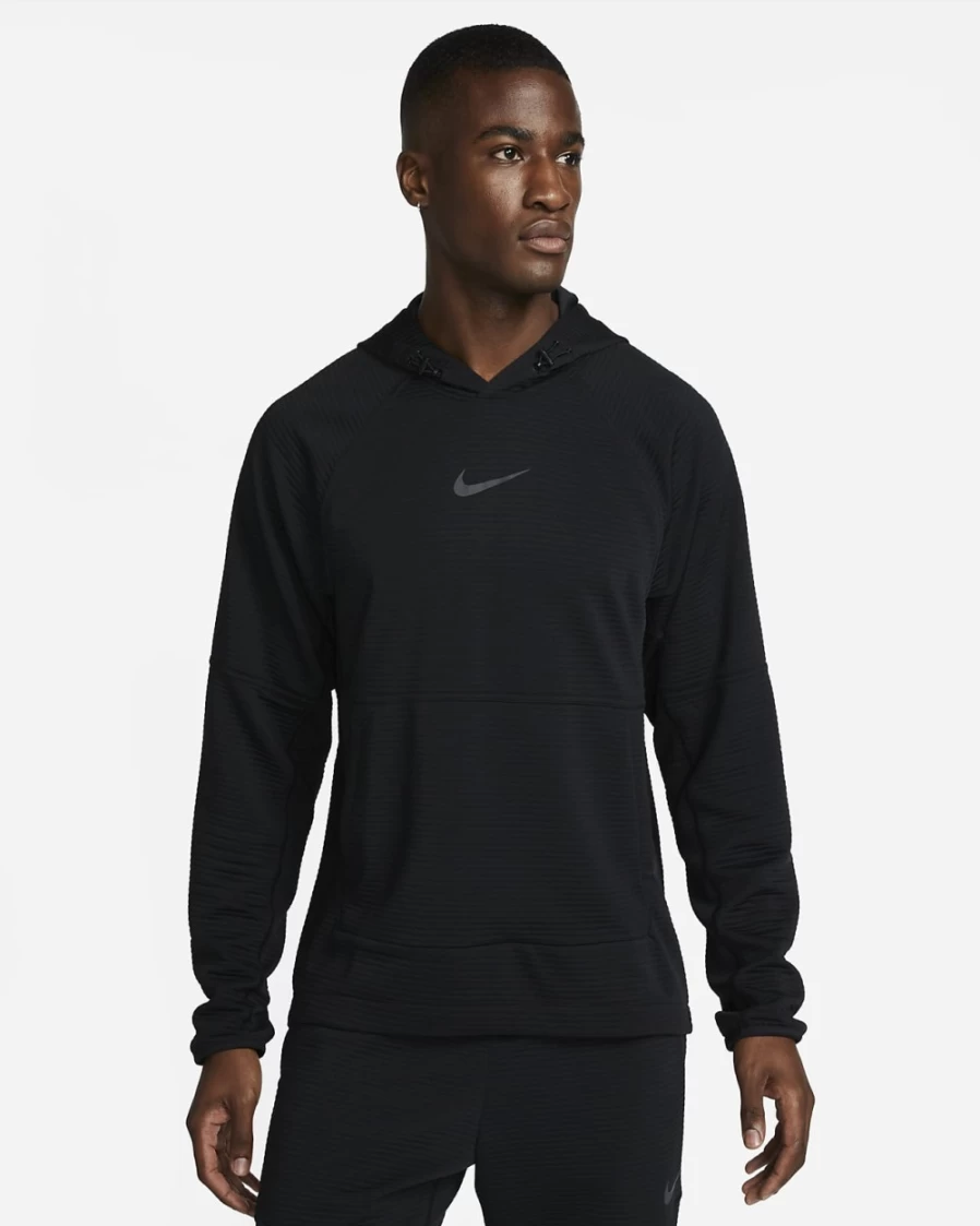 Nike Pro Dri-FIT Men's Fleece Pullover Hoodie - Black & Iron Grey Training Sweatshirt for Workouts