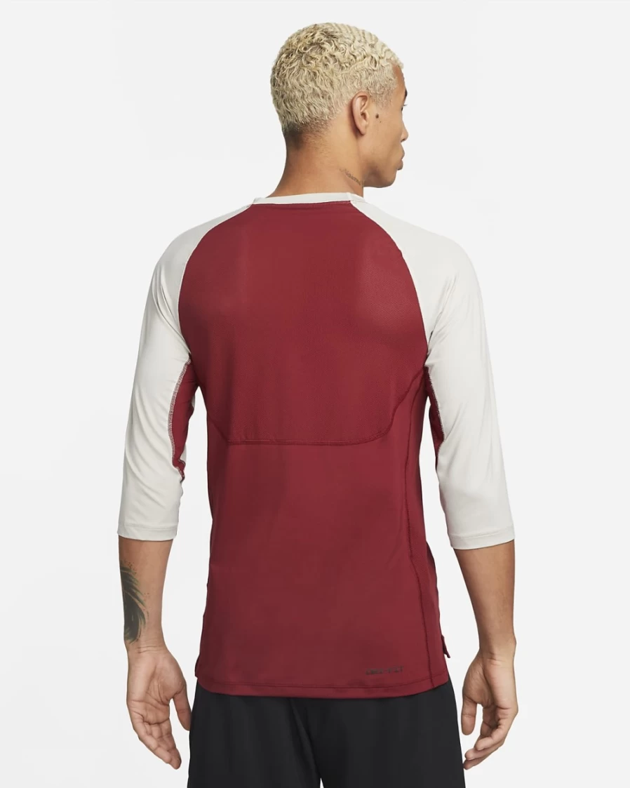 Nike Dri-FIT Men's 3/4 Sleeve Baseball Shirt - Team Red, Light Iron Ore, Summit White - Moisture-Wicking Performance Top