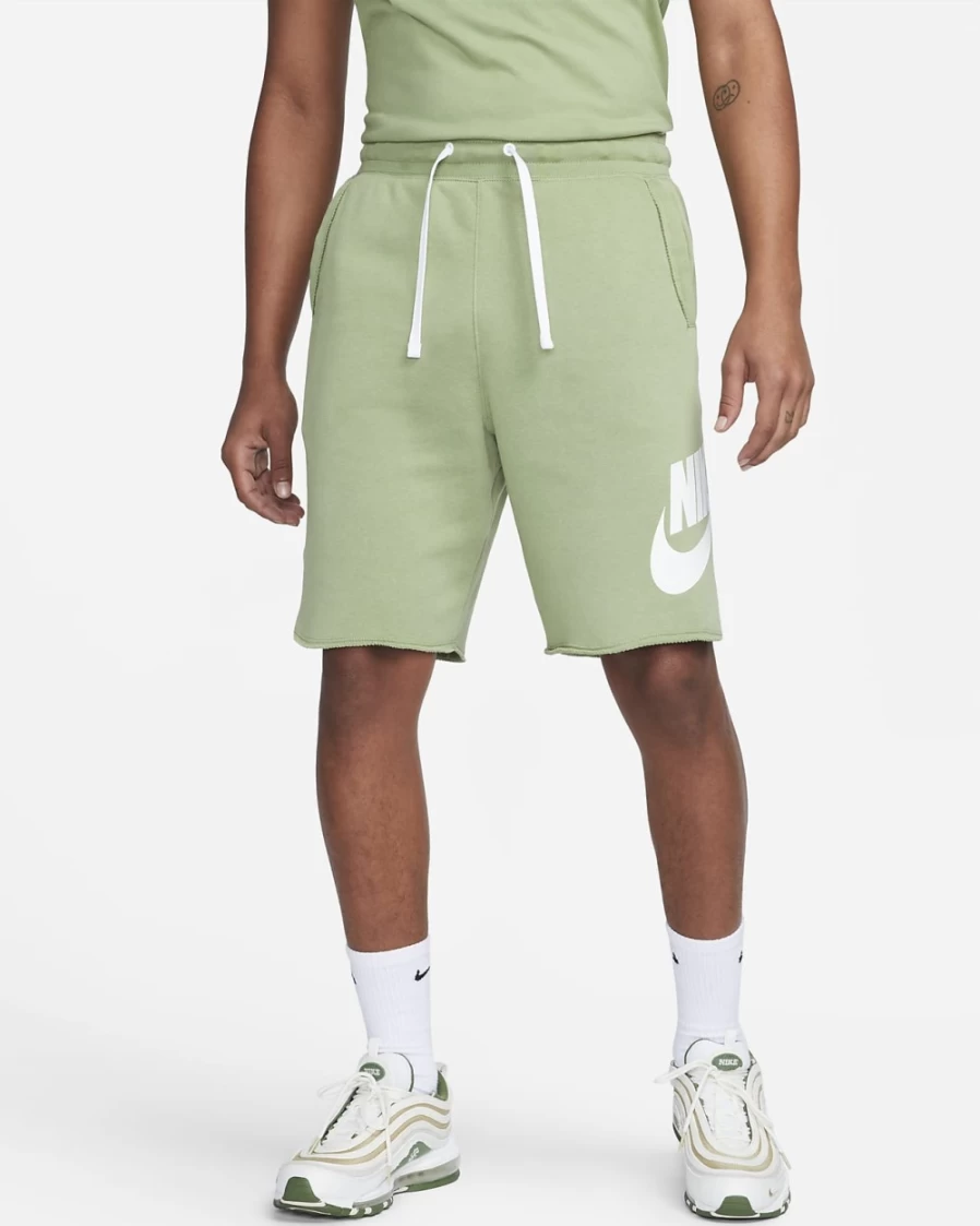 Nike Club Alumni Men's French Terry Shorts - Oil Green/White/White Athletic Casual Wear