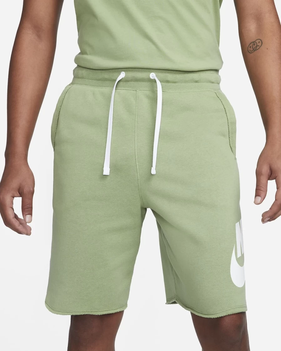 Nike Club Alumni Men's French Terry Shorts - Oil Green/White/White Athletic Casual Wear