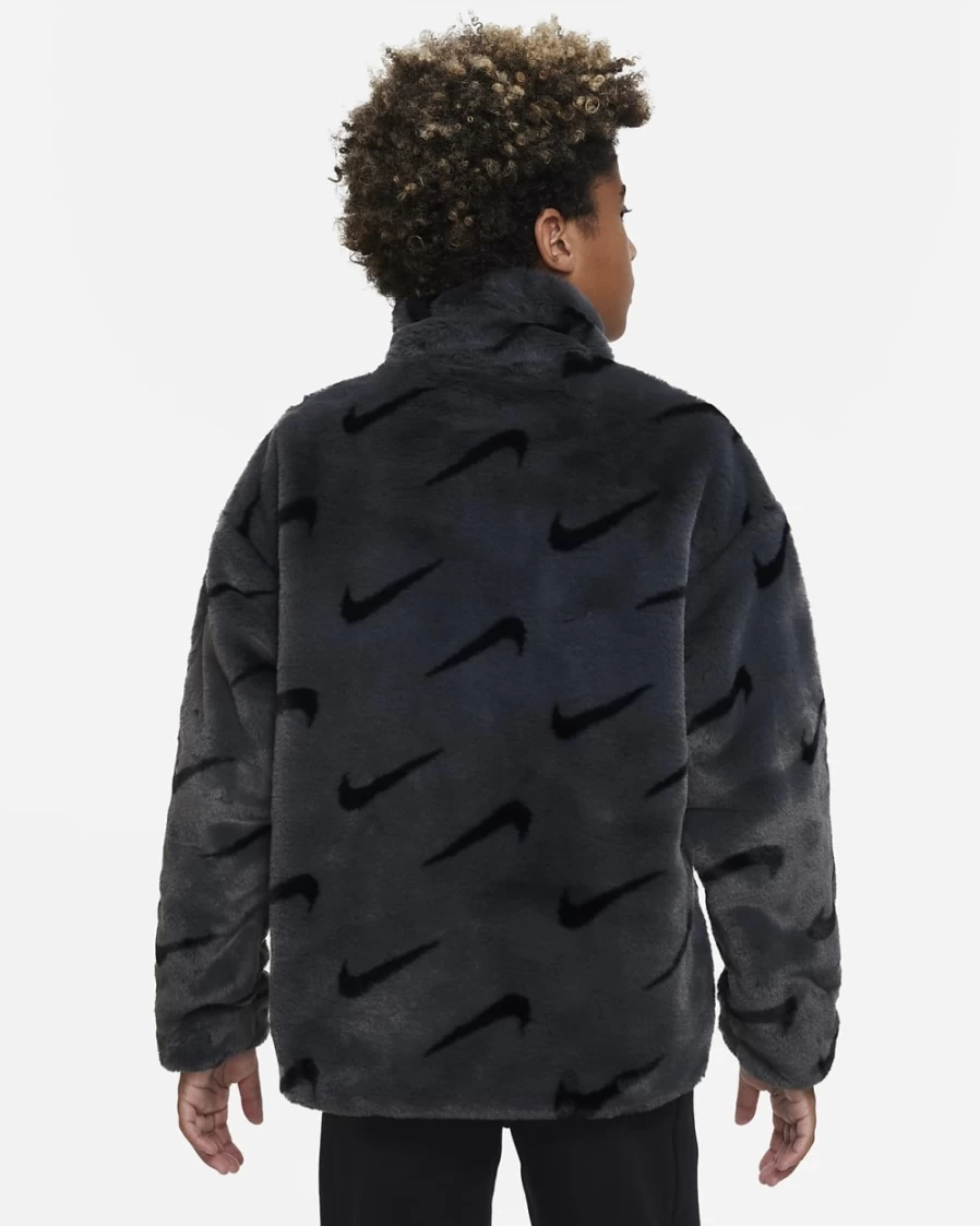 Nike Big Kids' Faux Fur Jacket for Boys & Girls - Dark Smoke Grey/Black Winter Coat