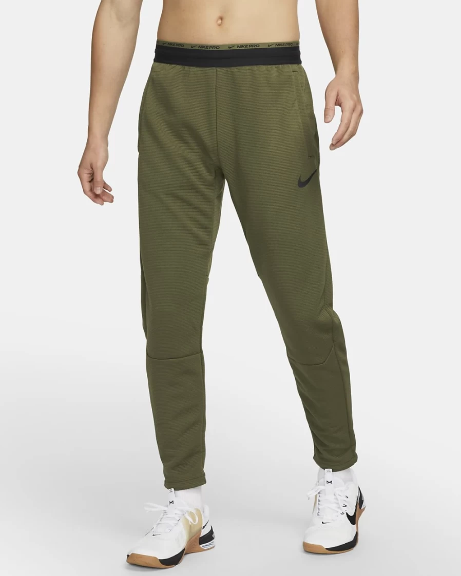 Nike Pro Men's Rough Green/Black Fleece Training Pants for Workouts & Gym