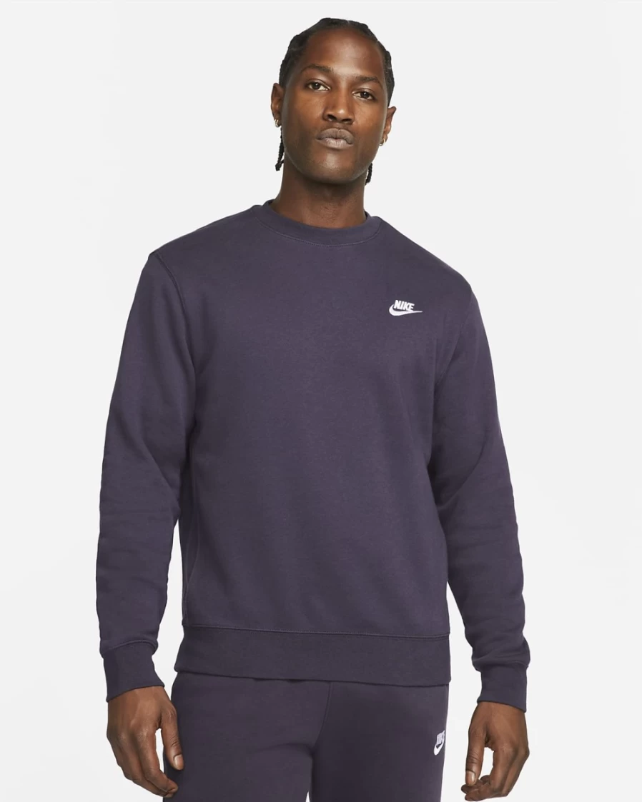 Nike Men's Club Fleece Crew Sweatshirt - Cave Purple/White, Comfortable Sportswear Pullover