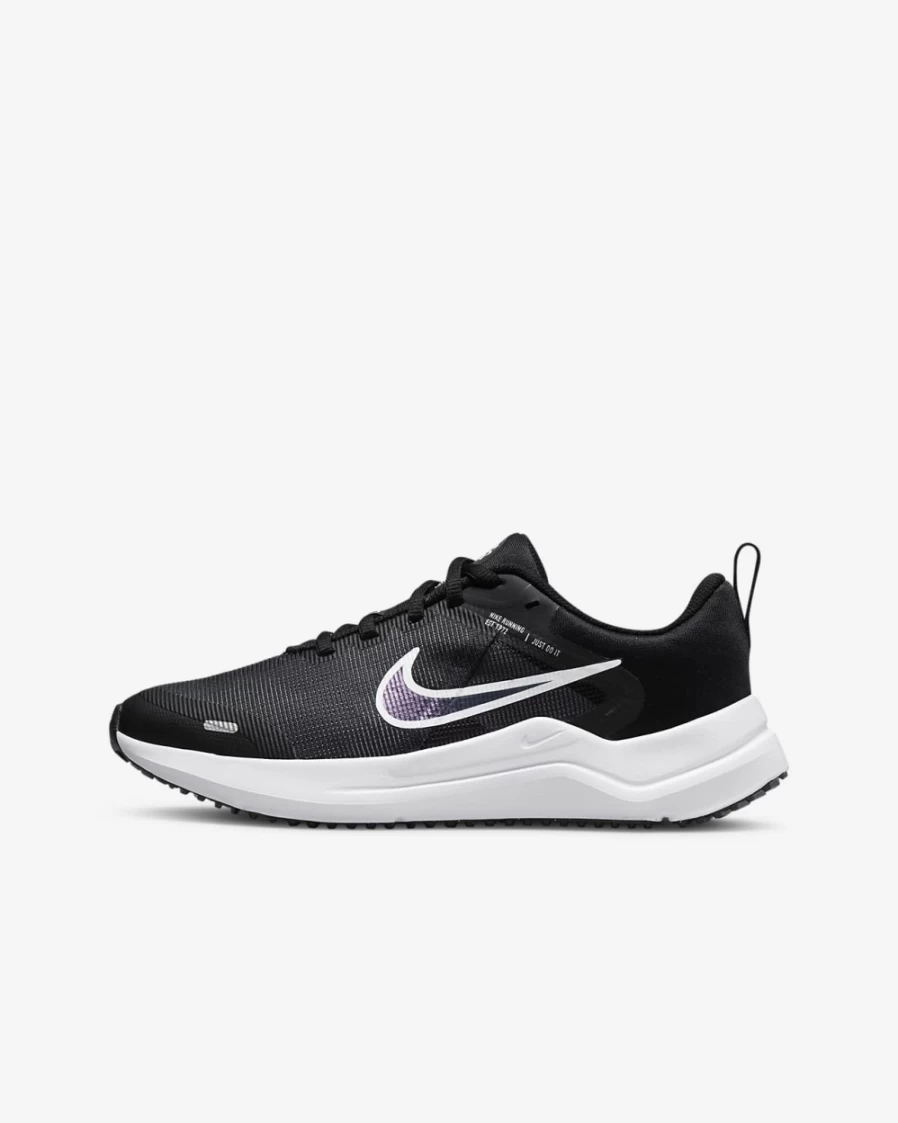 Nike Downshifter 12 Big Kids' Road Running Shoes - Black/Dark Smoke Grey/White for Boys and Girls