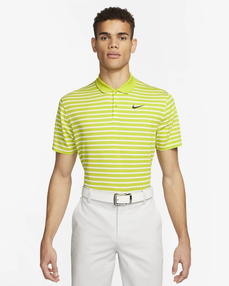 Nike Dri-FIT Victory Men's Golf Polo - Bright Cactus/Black Striped Performance Shirt