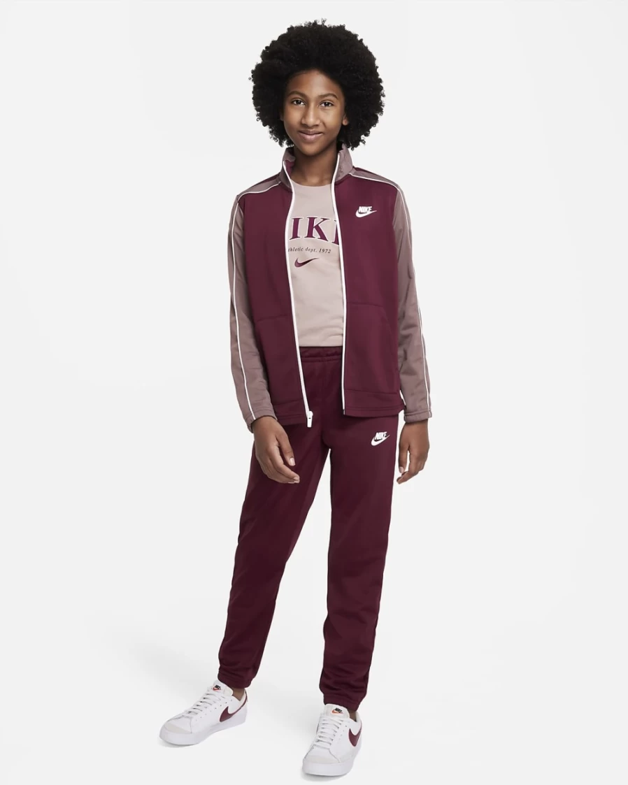 Nike Sportswear Big Kids' Night Maroon Tracksuit for Boys and Girls - Plum Eclipse & White Colorblock Design