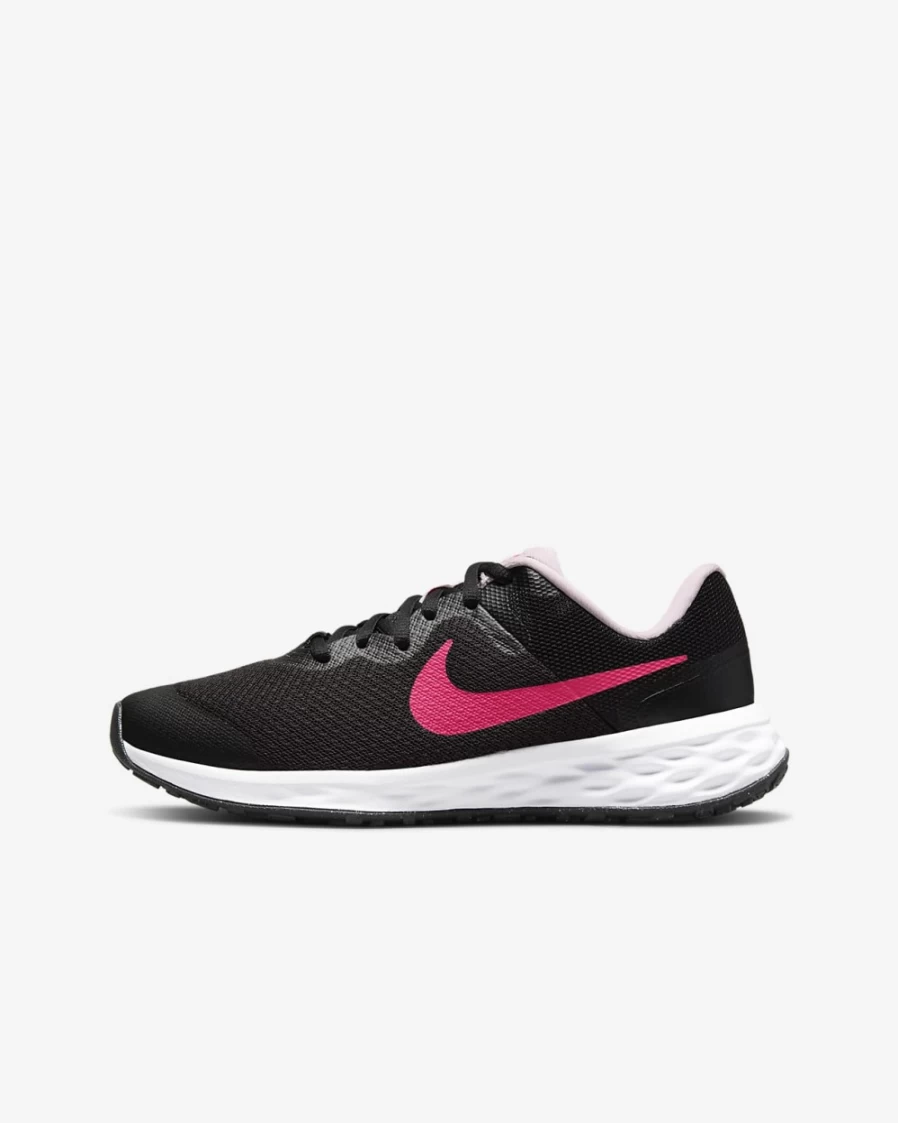 Nike Revolution 6 Big Kids' Road Running Shoes for Boys & Girls - Black/Pink Foam/Hyper Pink