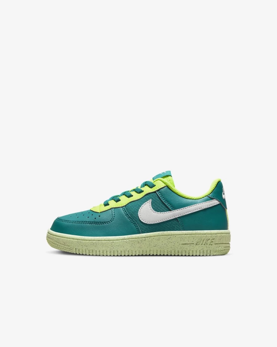 Nike Air Force 1 Crater Next Nature Kids' Shoes Bright Spruce/Volt - Unisex Boys Girls Eco-Friendly Sneakers