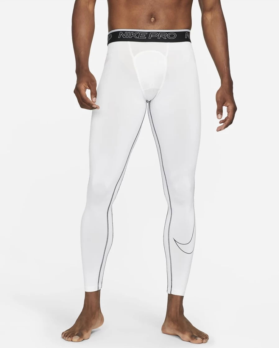 Nike Pro Dri-FIT Men's Training Tights - White/Black/Black - Moisture-Wicking Workout Leggings