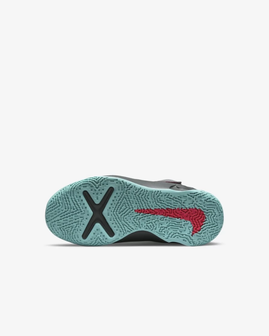 Nike Team Hustle D 10 FlyEase Kids' Shoes - Smoke Grey/Dark Smoke Grey/Washed Teal/Siren Red - Easy On/Off for Boys & Girls