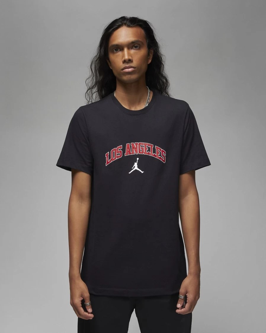 Nike Jordan Men's T-Shirt - Black/University Red/White - Los Angeles Themed Basketball Tee