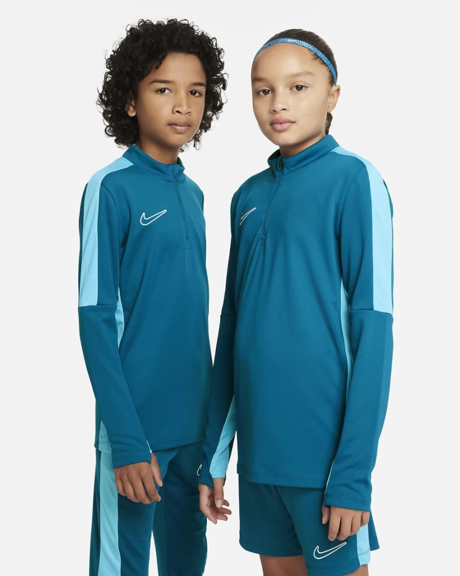 Nike Dri-FIT Academy23 Big Kids' Soccer Drill Top - Green Abyss/Baltic Blue/White - Boys & Girls Training Shirt