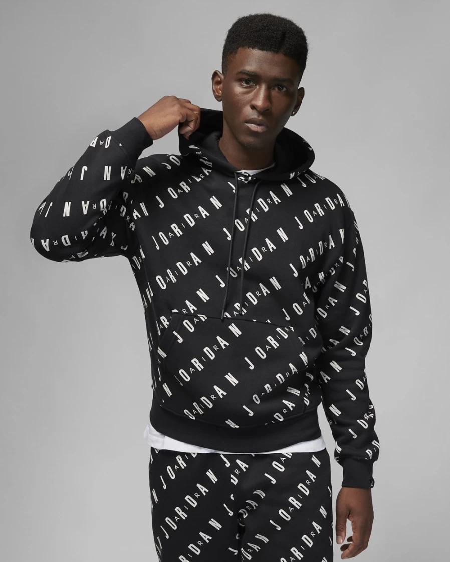 Nike Jordan Essentials Men's Fleece Pullover Hoodie - Black/White/White
