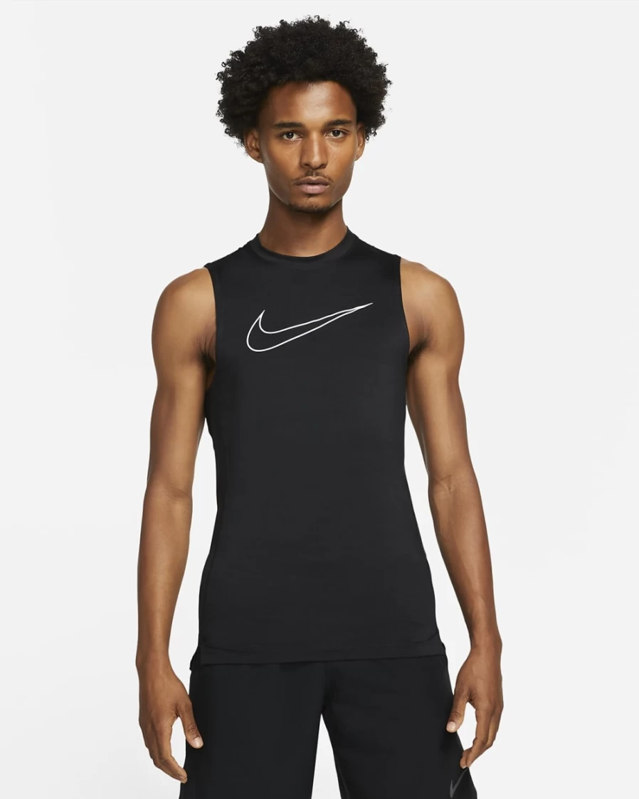 Nike Pro Dri-FIT Men's Tight Fit Sleeveless Top - Black/White - Moisture-Wicking Workout Shirt