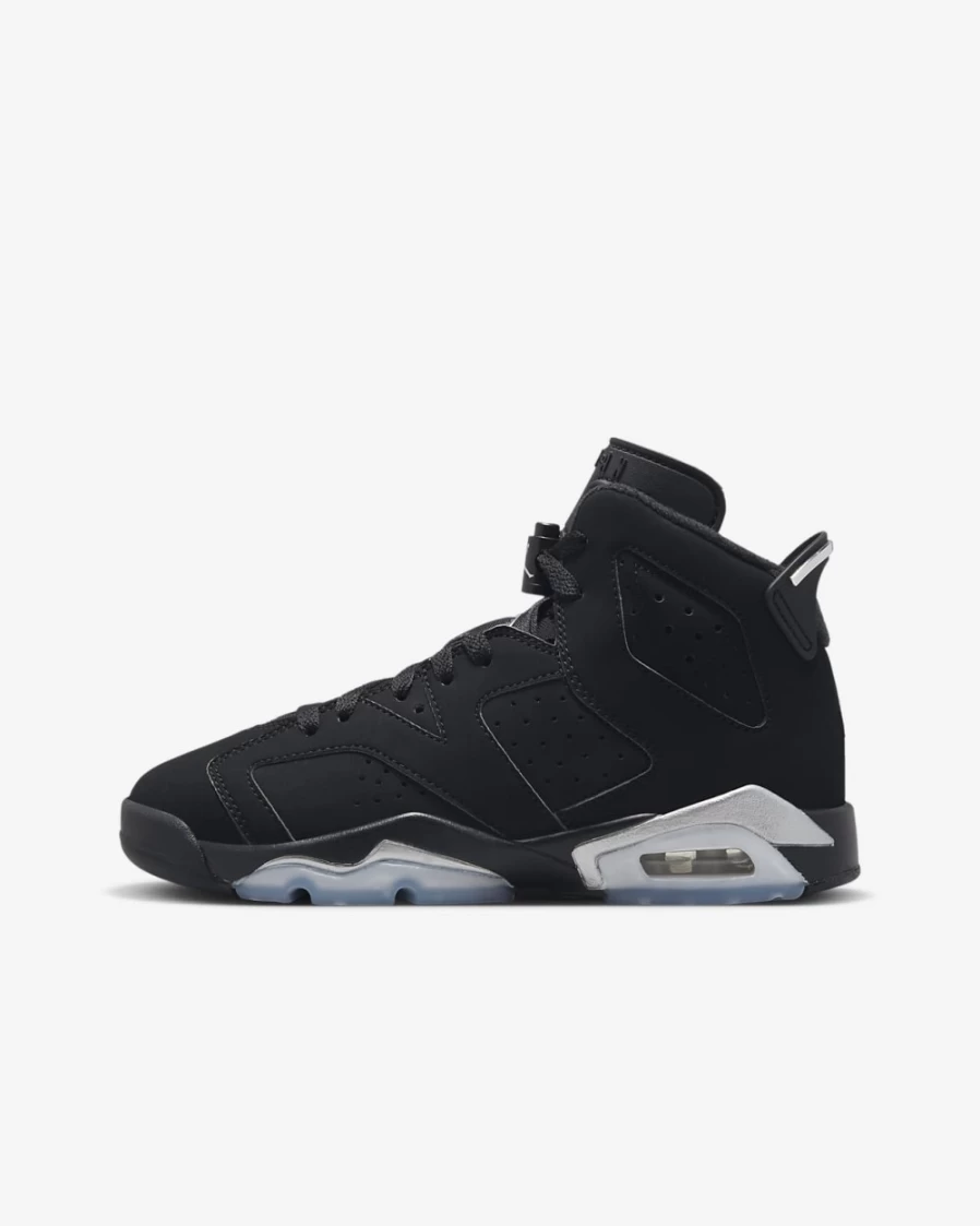 Nike Air Jordan 6 Retro Big Kids' Basketball Shoes - Black/Black/Metallic Silver - Boys & Girls