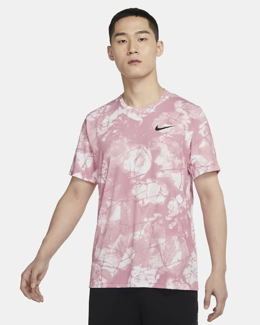 Nike Men's Dri-FIT Pro Allover Print Short-Sleeve T-Shirt in Elemental Pink/Black