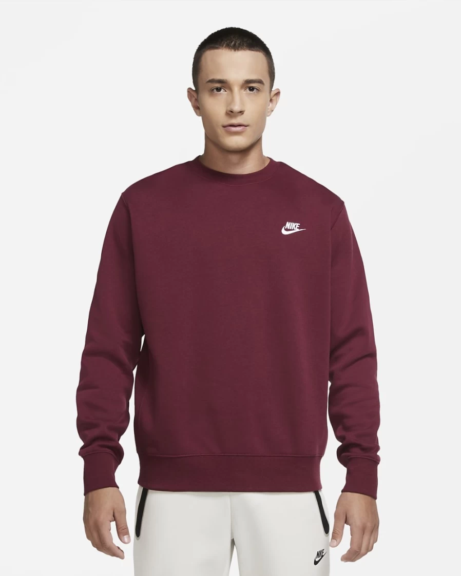 Nike Men's Club Fleece Crew Sweatshirt - Dark Beetroot/White