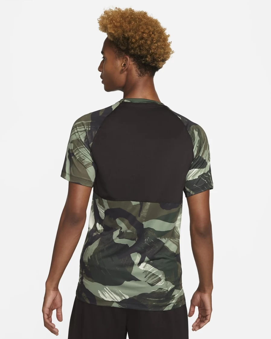 Nike Pro Dri-FIT Men's Training T-Shirt - Velvet Brown/Coconut Milk Camo Print - Moisture-Wicking Slim Fit Top