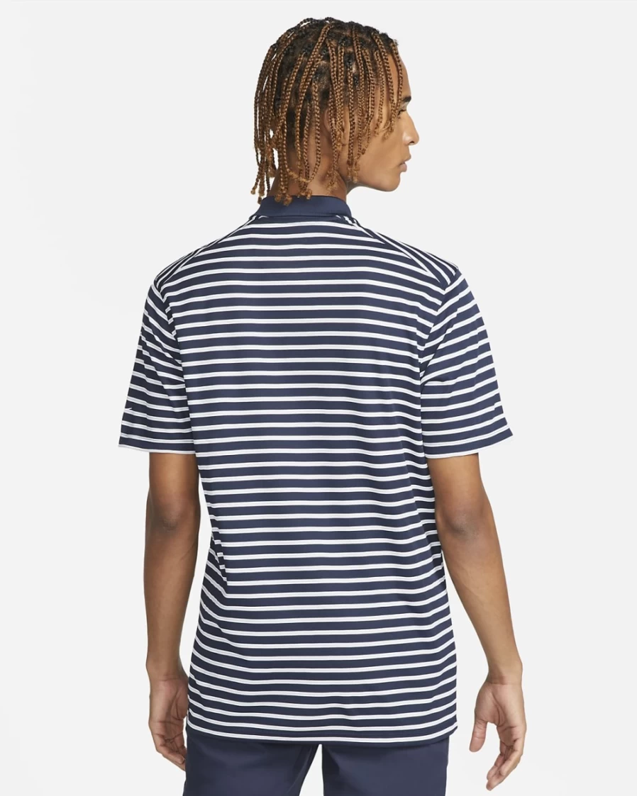 Nike Dri-FIT Victory Men's Golf Polo Shirt - Obsidian/White Striped Moisture-Wicking Performance Top