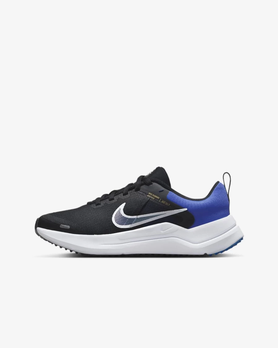 Nike Downshifter 12 Big Kids' Road Running Shoes for Boys & Girls - Black, Racer Blue, Laser Orange, White