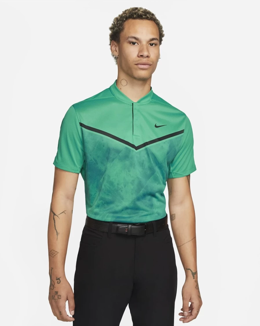 Nike Dri-FIT ADV Tiger Woods Men's Golf Polo Shirt - Neptune Green/Black, Moisture-Wicking, Printed Design