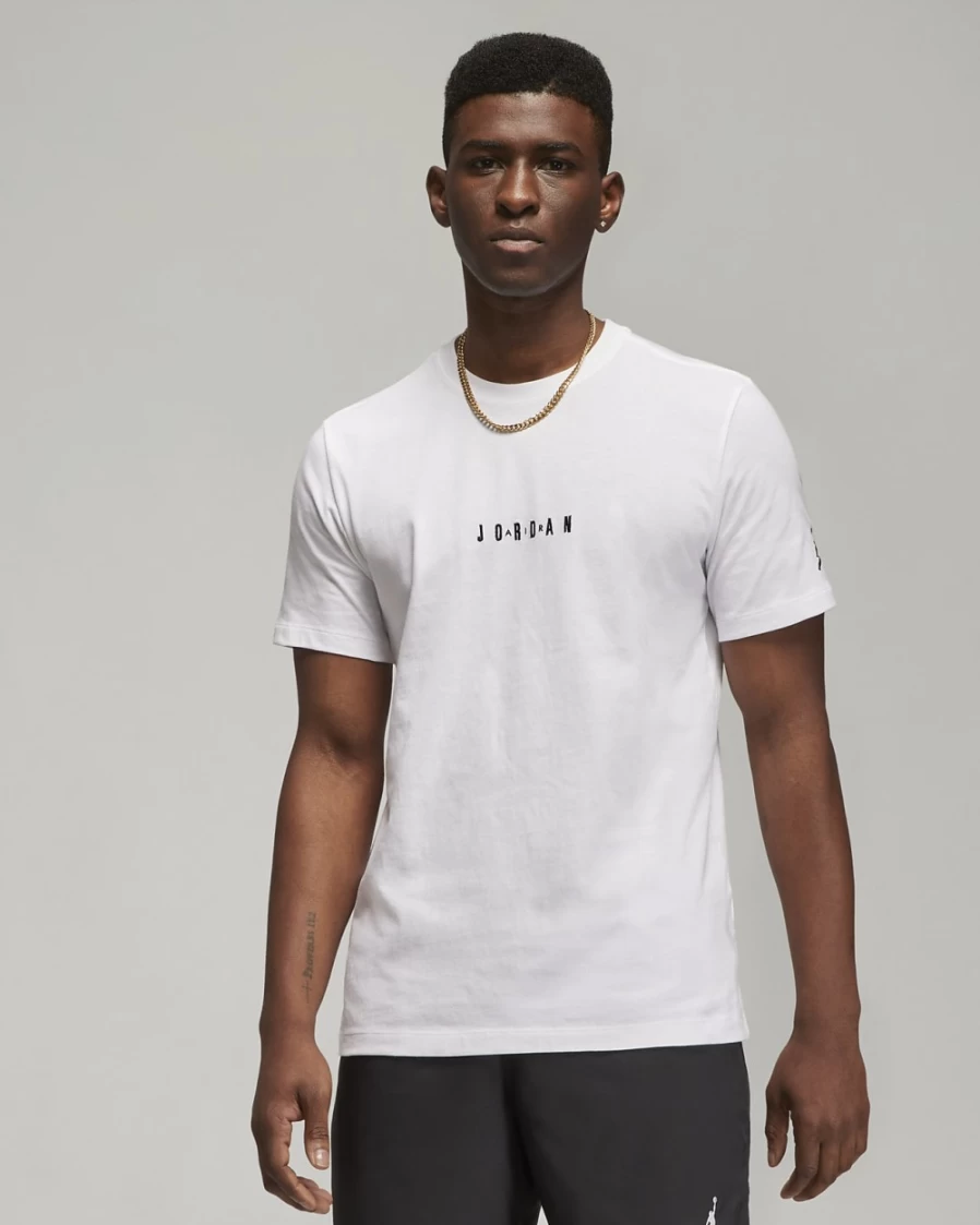 Nike Jordan Air Men's T-Shirt - White/Black/Black Athletic Tee