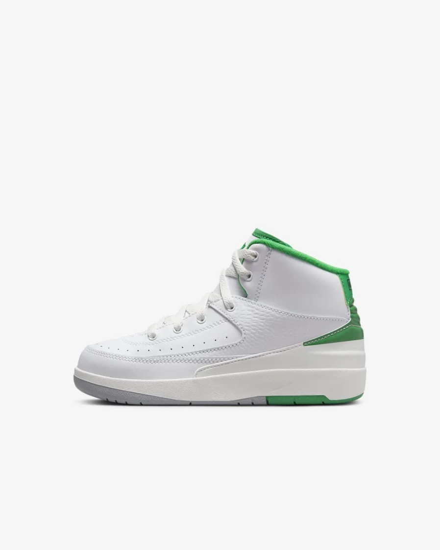 Nike Jordan 2 Retro Kids' Shoes - White/Sail/Light Steel Grey/Lucky Green for Boys and Girls