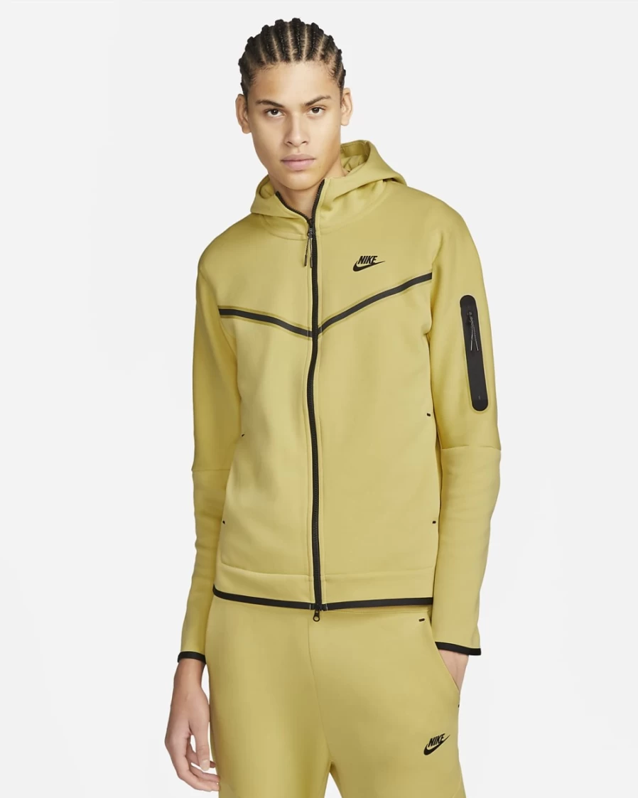 Nike Men's Tech Fleece Full-Zip Hoodie - Saturn Gold/Black | Lightweight & Comfortable Sportswear