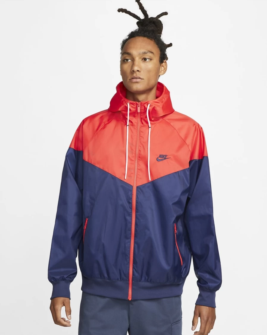 Nike Men's Sportswear Windrunner Hooded Jacket - Midnight Navy/Light Crimson Athletic Running Pullover