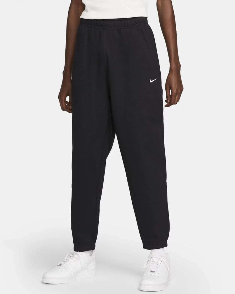 Nike Men's Solo Swoosh Fleece Pants - Black/White Comfort Fit Joggers
