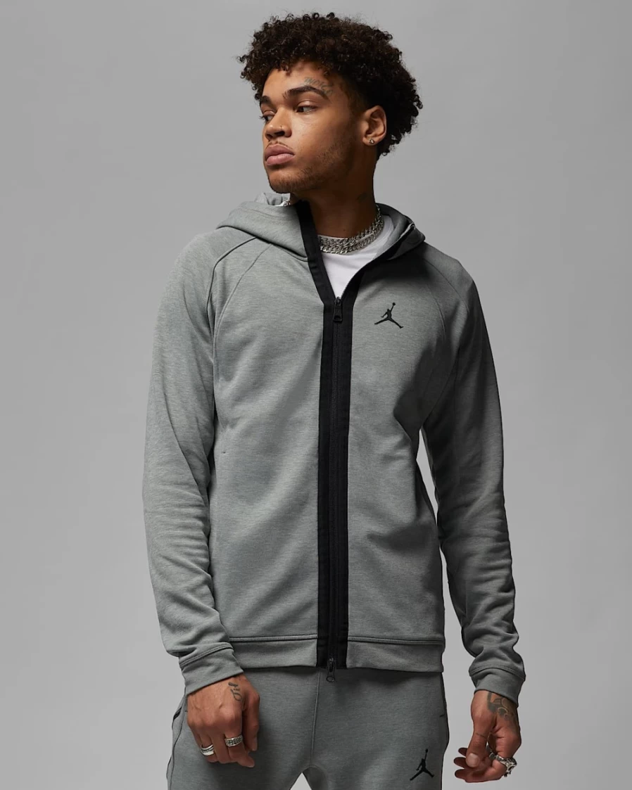 Nike Jordan Dri-FIT Sport Men's Air Fleece Full-Zip Hoodie - Dark Grey Heather/Black