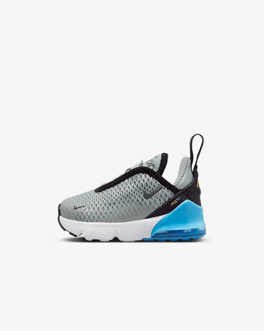 Nike Air Max 270 Light Smoke Grey Laser Orange Baltic Blue Iron Grey Baby Toddler Shoes for Boys and Girls