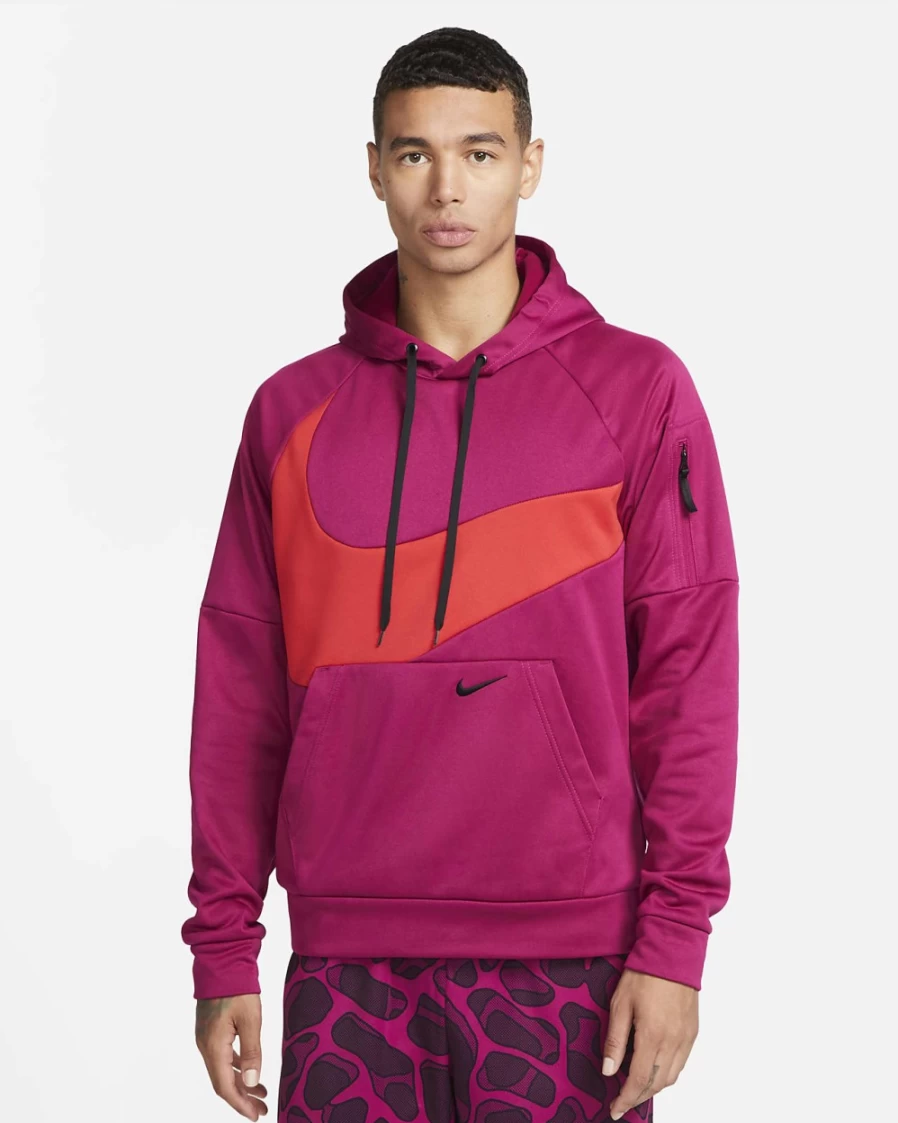 Nike Therma-FIT Men's Hoodie - Dynamic Berry/University Red/Black Pullover for Fitness & Training