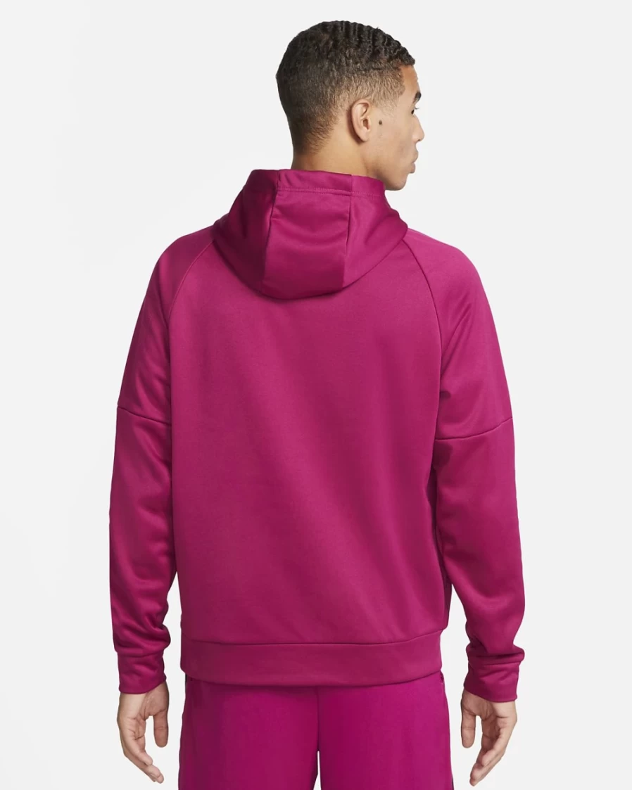 Nike Therma-FIT Men's Hoodie - Dynamic Berry/University Red/Black Pullover for Fitness & Training