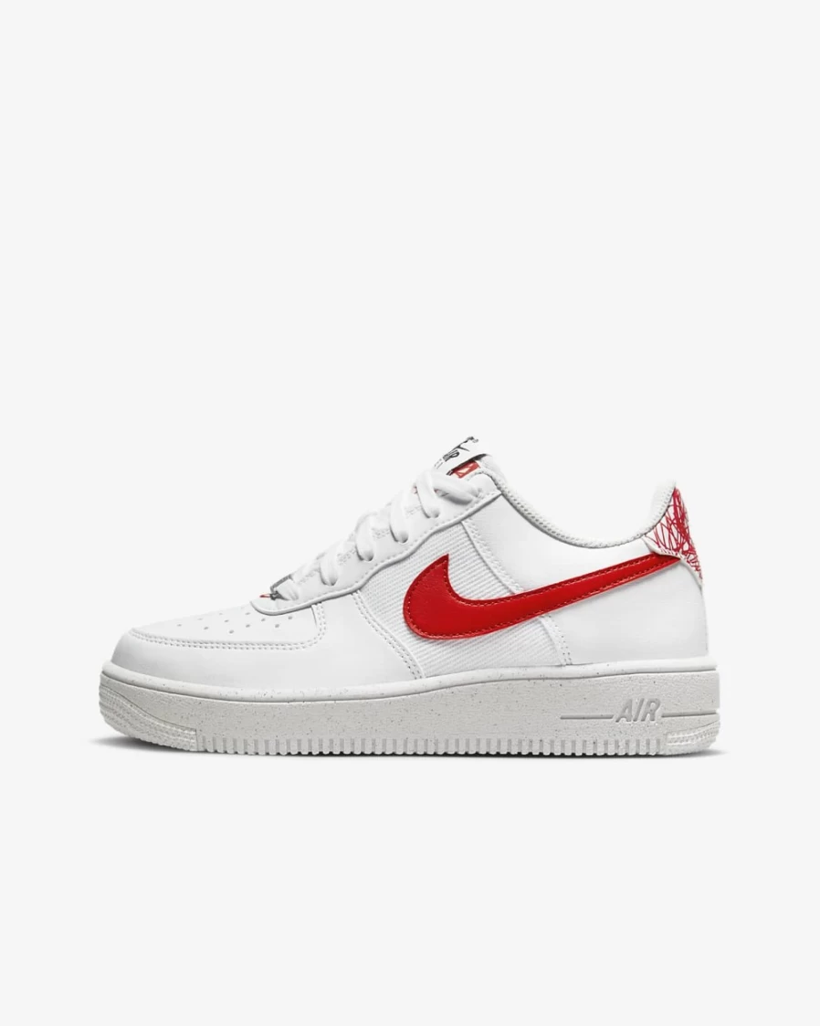 Nike Air Force 1 Crater Big Kids' Sneakers in White/White/Volt/Habanero Red for Boys and Girls