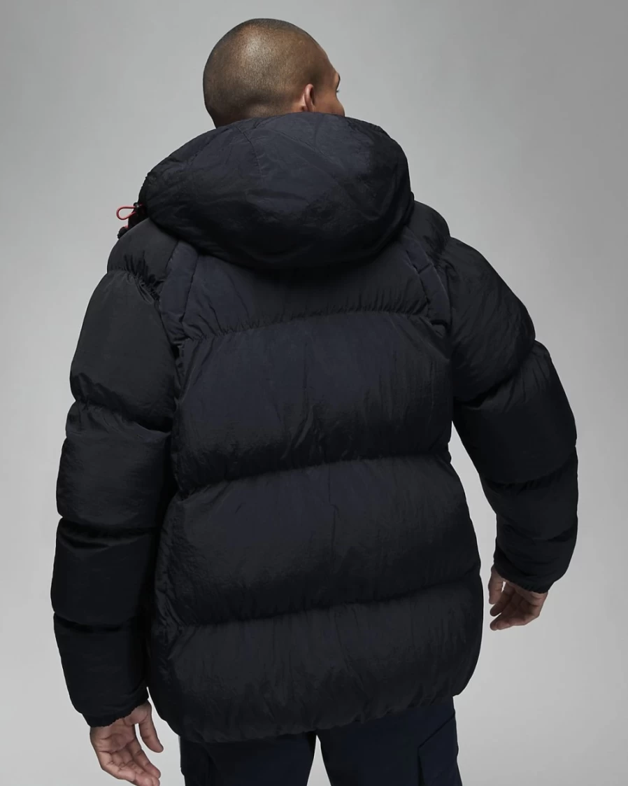 Nike Jordan Essential Men's Puffer Jacket - Black/Fire Red Windbreaker, Lightweight Insulated Coat for Winter