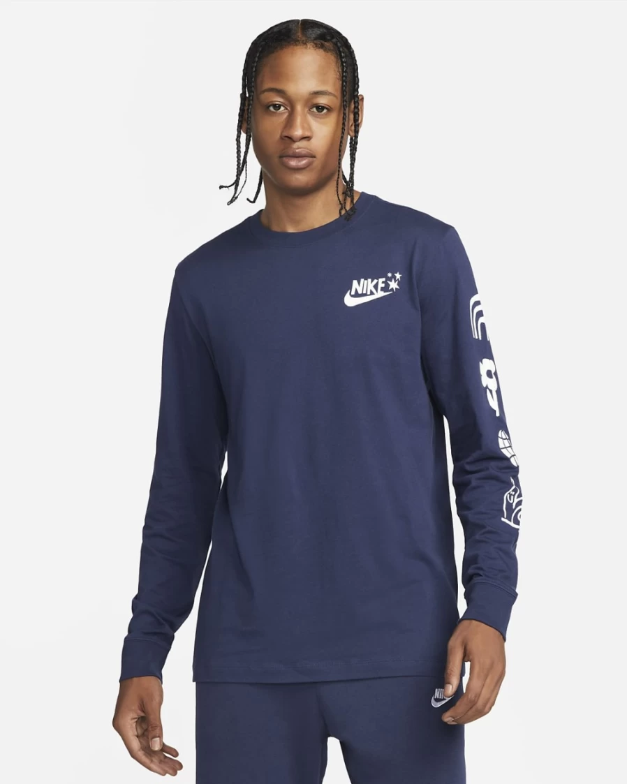Nike Men's Midnight Navy Long-Sleeve Sportswear T-Shirt - Athletic Comfort Fit Top
