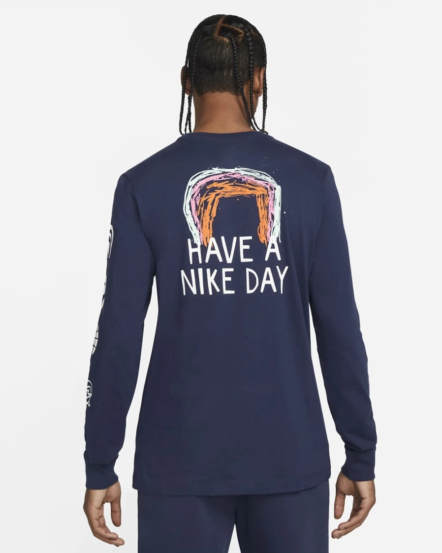 Nike Men's Midnight Navy Long-Sleeve Sportswear T-Shirt - Athletic Comfort Fit Top
