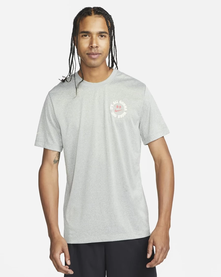 Nike Dri-FIT Men's Training T-Shirt - Tumbled Grey, Flat Silver, Heather - Moisture-Wicking Workout Top