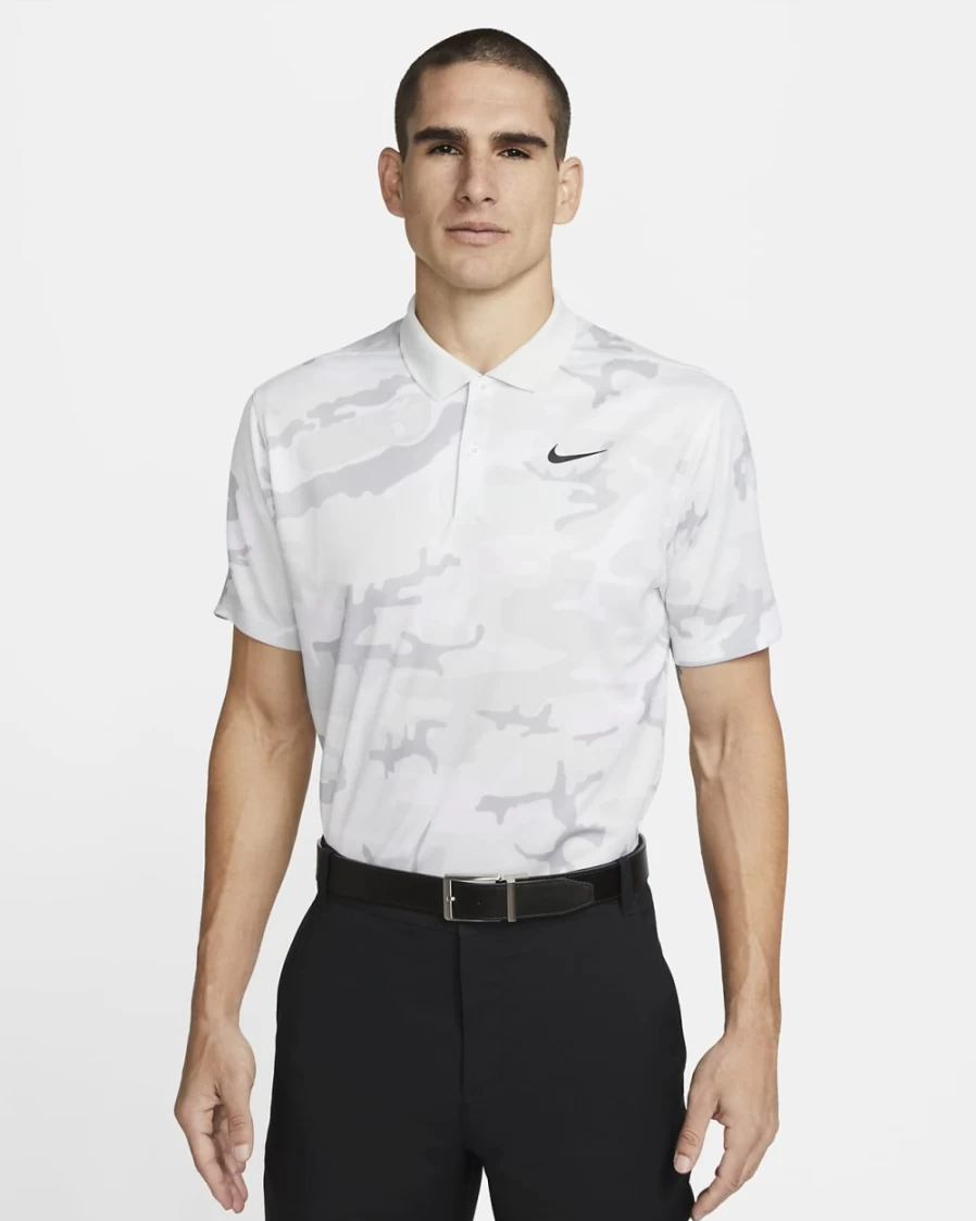 Nike Dri-FIT Victory+ Men's Golf Polo Shirt - Photon Dust/Summit White/Black Camo Design - Moisture-Wicking Performance Top