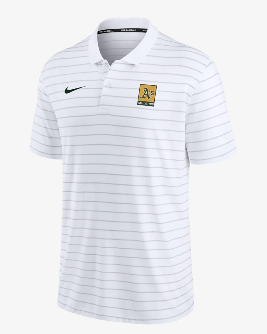 Nike Dri-FIT Men's Polo Shirt - White, MLB Oakland Athletics Striped Performance Top