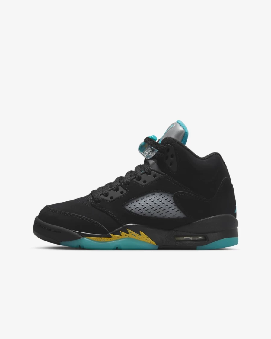 Nike Air Jordan 5 Retro Big Kids' Sneakers in Black/Taxi/Aquatone for Boys and Girls