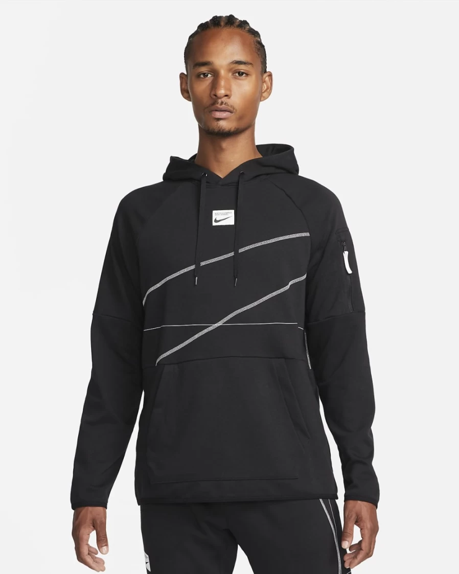 Nike Dri-FIT Men's Black/Summit White Fleece Pullover Hoodie for Fitness & Training