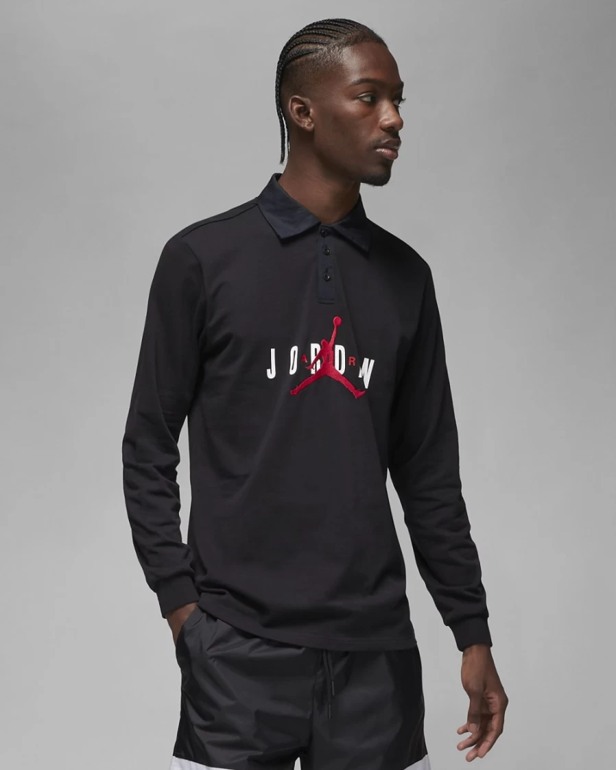 Nike Jordan Essentials Men's Rugby Top - Black & Gym Red Athletic Shirt