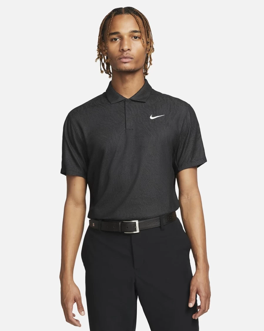 Nike Dri-FIT ADV Tiger Woods Men's Golf Polo Shirt - Dark Smoke Grey, Black & White Performance Tee