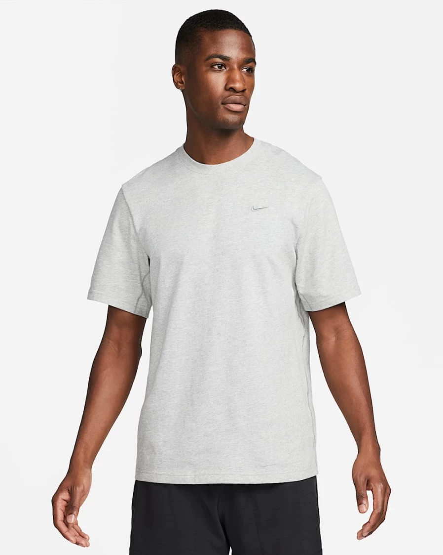 Nike Dri-FIT Men's Fitness T-Shirt - Dark Grey Heather/Heather/Smoke Grey - Moisture-Wicking Workout Top