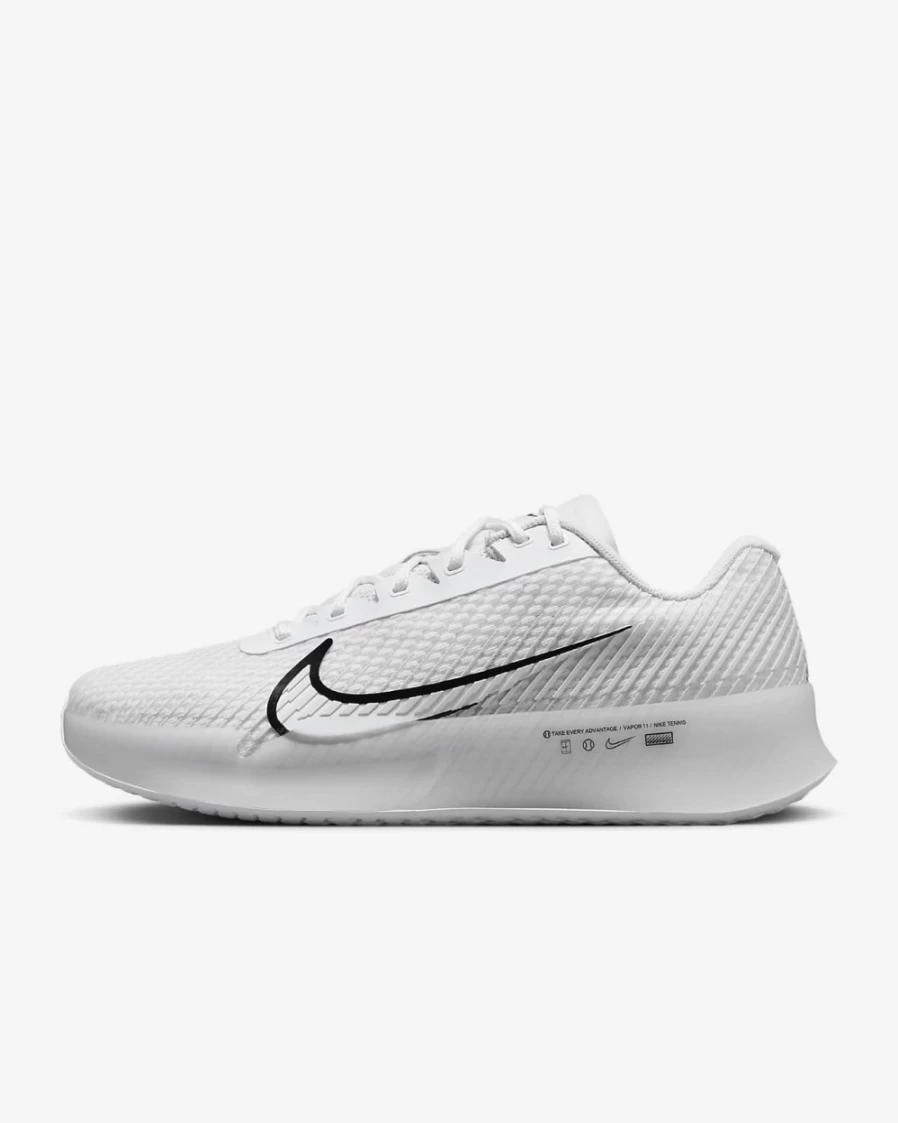 Nike Air Zoom Vapor 11 Men's Tennis Shoes - White/Summit White/Black - Hard Court Training & Match Sneakers