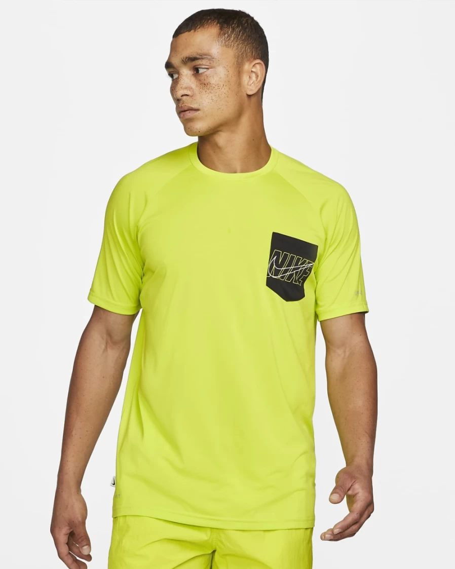Nike Men's Atomic Green Hydroguard Short Sleeve T-Shirt with Outline Logo