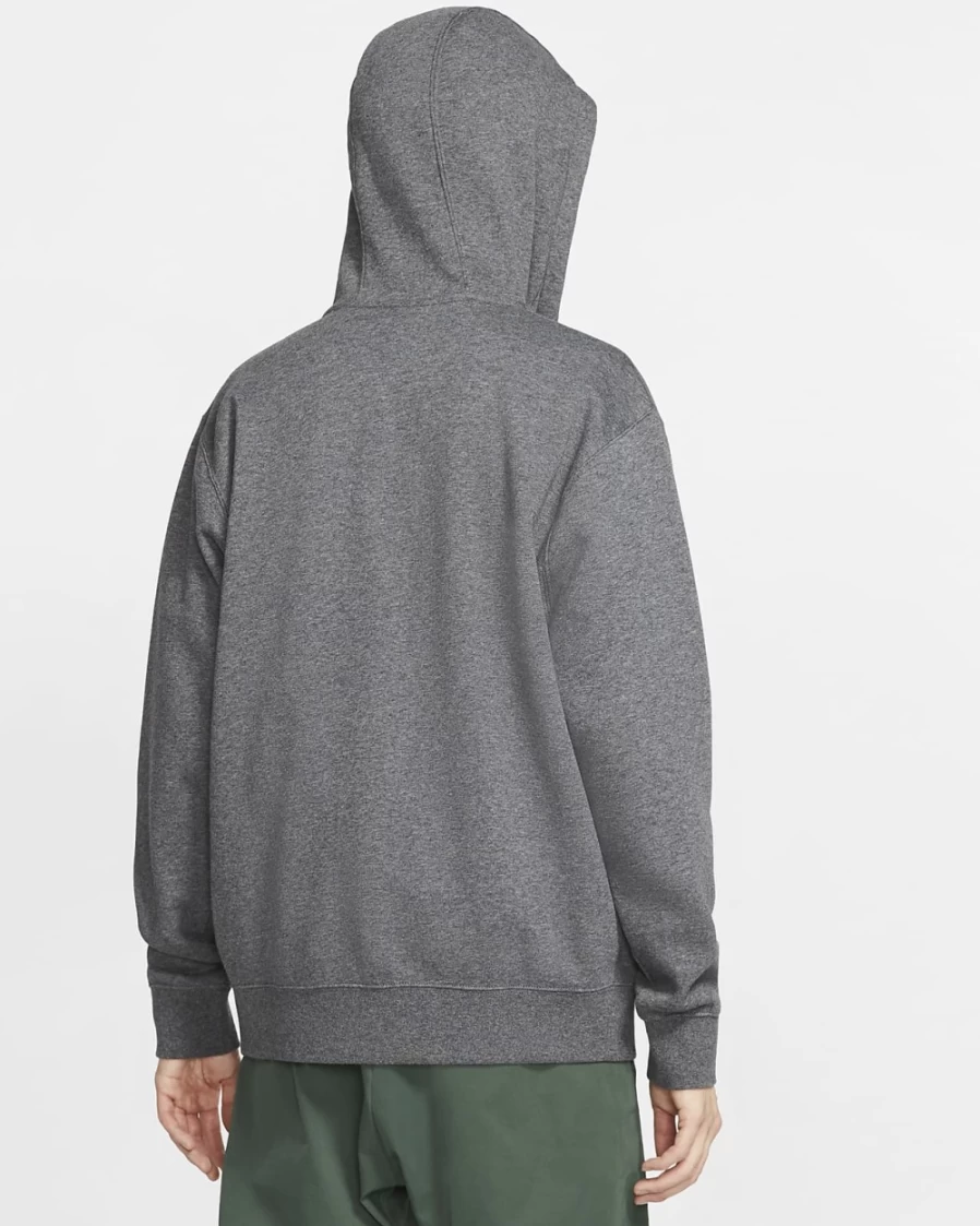 Nike Club Fleece Men's Full-Zip Hoodie - Charcoal Heather/Anthracite/White Pullover Sweatshirt